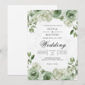 Sage Blossom Arch Wedding 招待状 (正面/裏面)