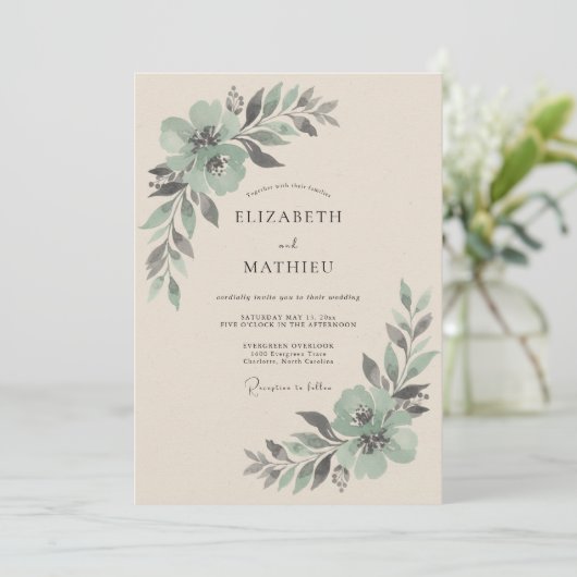 Sage Blossom Botanical Wedding 招待状 (スタンド正面)