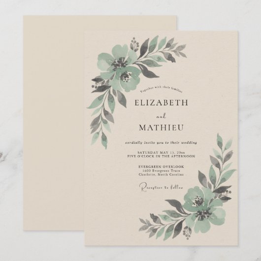 Sage Blossom Botanical Wedding 招待状 (正面/裏面)