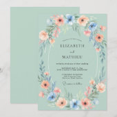 Sage Blossom Oval Flourish Wedding 招待状 (正面/裏面)