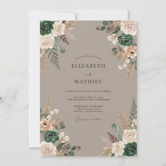 Sage Blossom Rustic Romance Wedding 招待状 (正面)