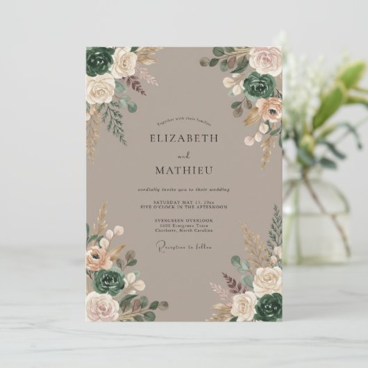 Sage Blossom Rustic Romance Wedding 招待状 (スタンド正面)