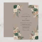 Sage Blossom Rustic Romance Wedding 招待状 (正面/裏面)