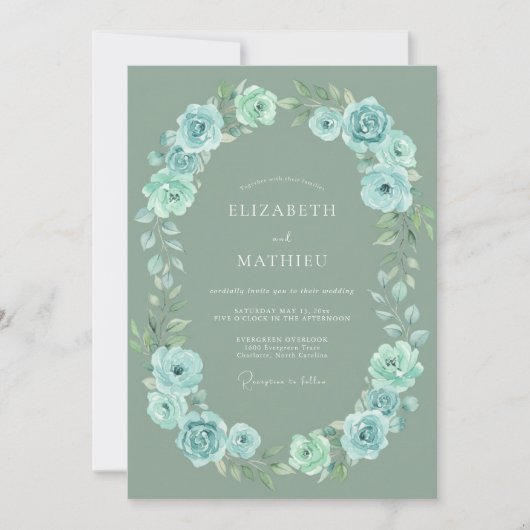 Sage Blue Botanical Whimsical Wedding 招待状 (正面)