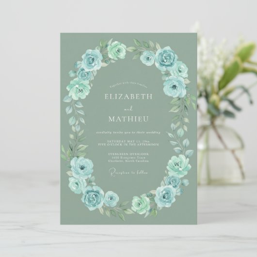 Sage Blue Botanical Whimsical Wedding 招待状 (スタンド正面)