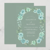 Sage Blue Botanical Whimsical Wedding 招待状 (正面/裏面)