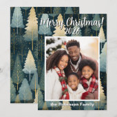Sage Blue Christmas Treesホリデー写真 シーズンカード (正面/裏面)