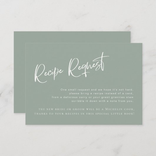 Sage Blue/Greenブライダルシャワーレシピリクエストカード (正面/裏面)