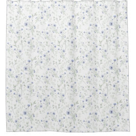 Sage Blue Watercolor Wildflower シャワーカーテン