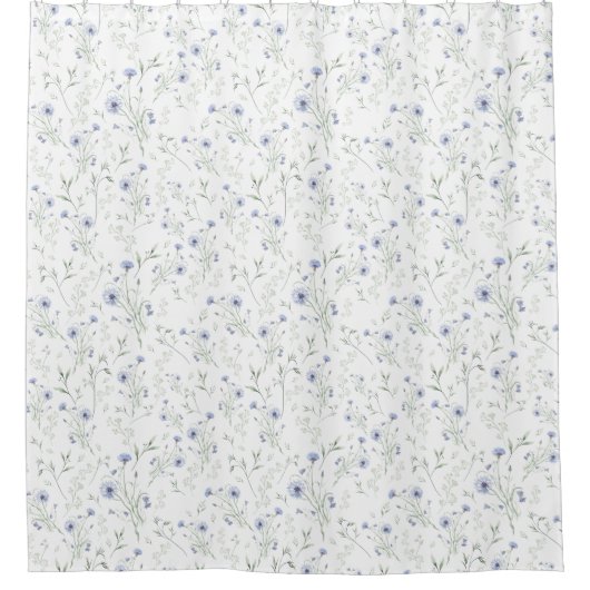 Sage Blue Watercolor Wildflower シャワーカーテン (正面)