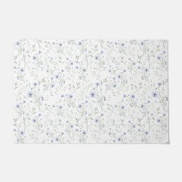 Sage Blue Watercolor Wildflower ドアマット
