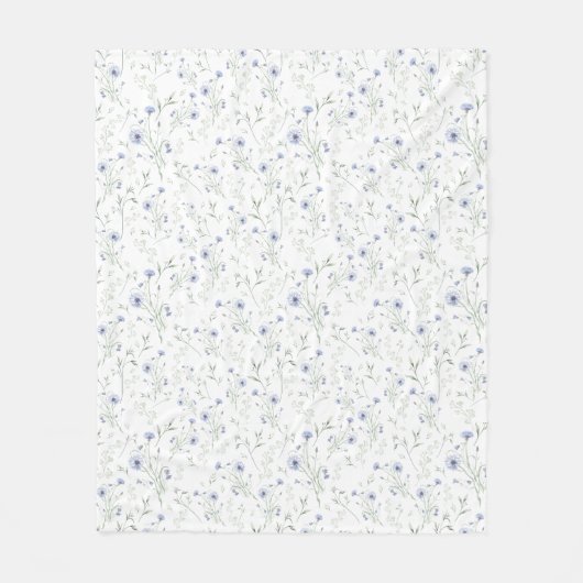 Sage Blue Watercolor Wildflower フリースブランケット (正面)