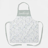 Sage Blue Watercolor Wildflower Floral Custom Name エプロン (正面)