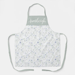 Sage Blue Watercolor Wildflower Floral Custom Name エプロン