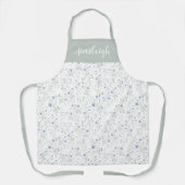 Sage Blue Watercolor Wildflower Floral Custom Name エプロン (正面)
