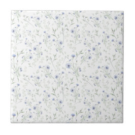 Sage Blue Watercolor Wildflower Floral Custom Name タイル