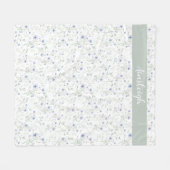 Sage Blue Watercolor Wildflower Monogram Name フリースブランケット (正面(横))