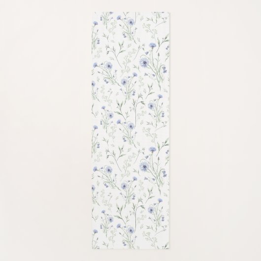 Sage Blue Watercolor Wildflower Monogram Name ヨガマット (正面)