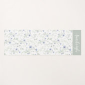 Sage Blue Watercolor Wildflower Monogram Name ヨガマット (正面(横))