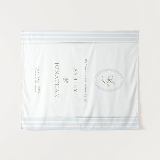 Sage & Blue Wedding Backdrop Tapestry タペストリー (正面(横))