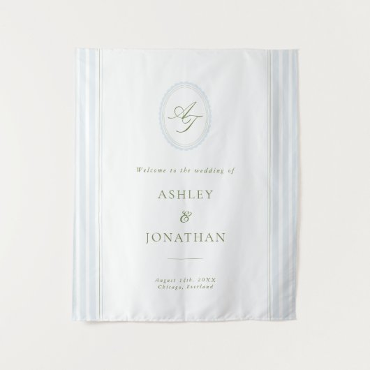 Sage & Blue Wedding Backdrop Tapestry タペストリー (正面)