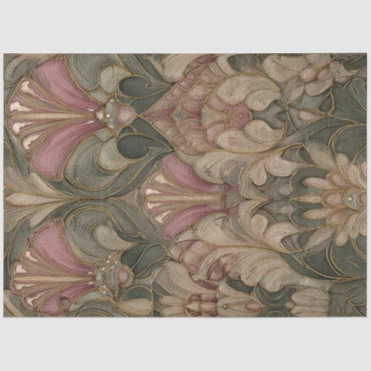 Sage Blush Art Nouveau Fan Damask Pattern 薄葉紙 (正面)