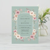 Sage Blush Blossom Romance Wedding 招待状 (スタンド正面)