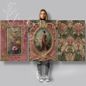 Sage Blush Flapper Art Nouveau 3 Panel Set ラッピングペーパーシート