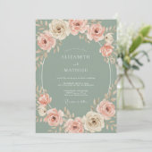 Sage Blush Floral Romantic Wedding 招待状 (スタンド正面)