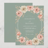 Sage Blush Floral Romantic Wedding 招待状 (正面/裏面)