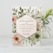 Sage Blush Watercolor Flora Wedding 招待状 (スタンド正面)