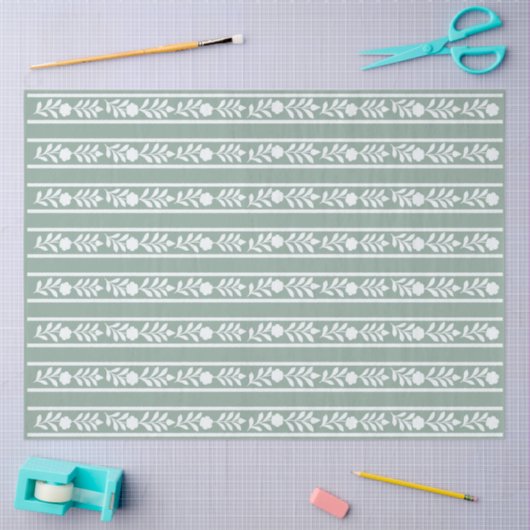 Sage Bone Inlay Floral Border Decoupage Paper 薄葉紙 (クラフト)