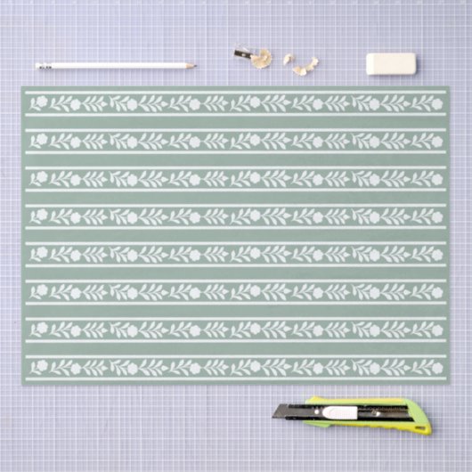 Sage Bone Inlay Floral Border Decoupage Paper 薄葉紙 (クラフト)
