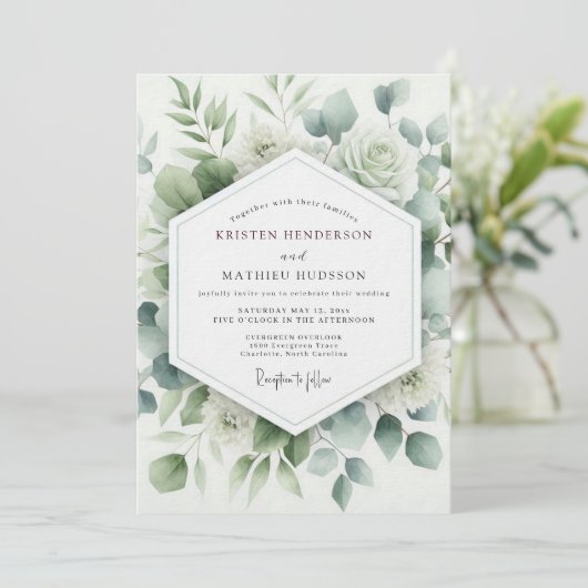 Sage Botanical Aquarelle Wedding 招待状 (スタンド正面)