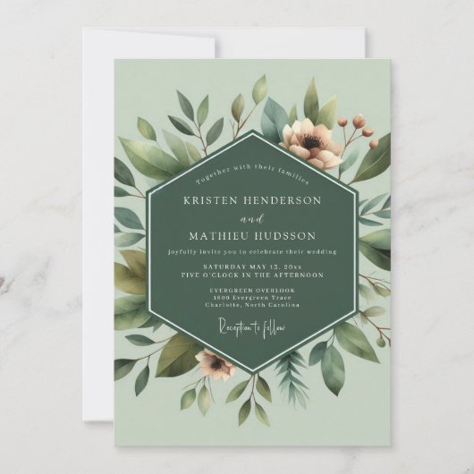 Sage Botanical Bloom Wedding 招待状 (正面)