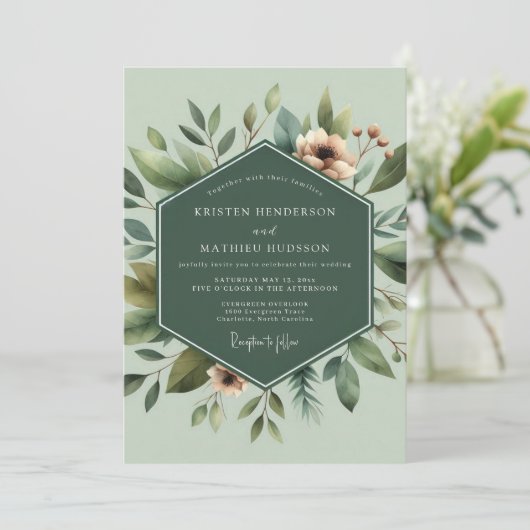 Sage Botanical Bloom Wedding 招待状 (スタンド正面)