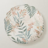 Sage Botanical Blush Leaf Watercolor Pattern ラウンドクッション (裏面)
