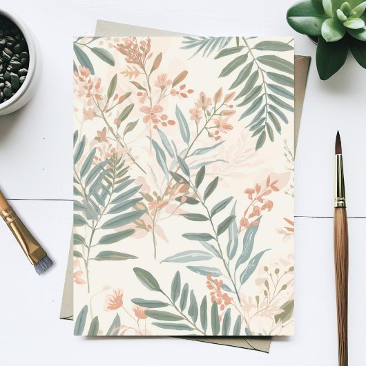 Sage Botanical Blush Leaf Watercolor Pattern Card