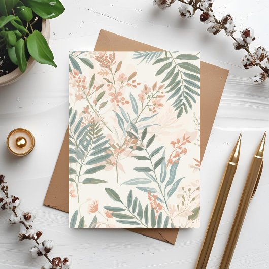 Sage Botanical Blush Leaf Watercolor Pattern Card