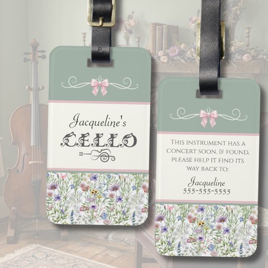 Sage Botanical Cello Student Instrument Case Tag  ラゲッジタグ