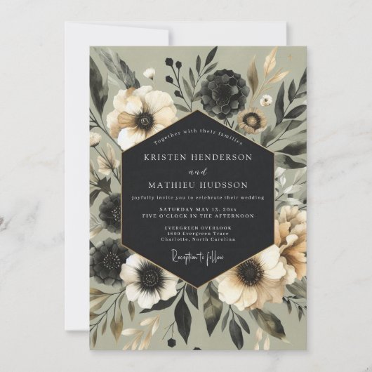 Sage Botanical Elegance Wedding 招待状 (正面)