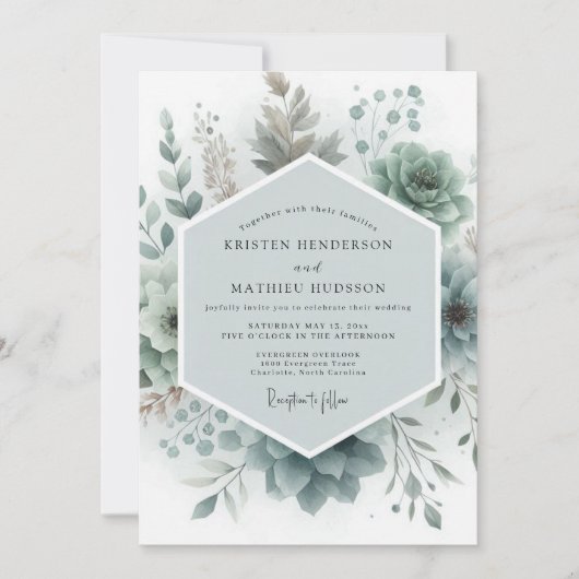 Sage Botanical Ethereal Wedding 招待状 (正面)