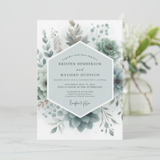 Sage Botanical Ethereal Wedding 招待状 (スタンド正面)
