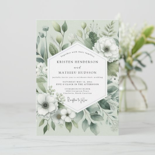 Sage Botanical Romance Wedding 招待状 (スタンド正面)