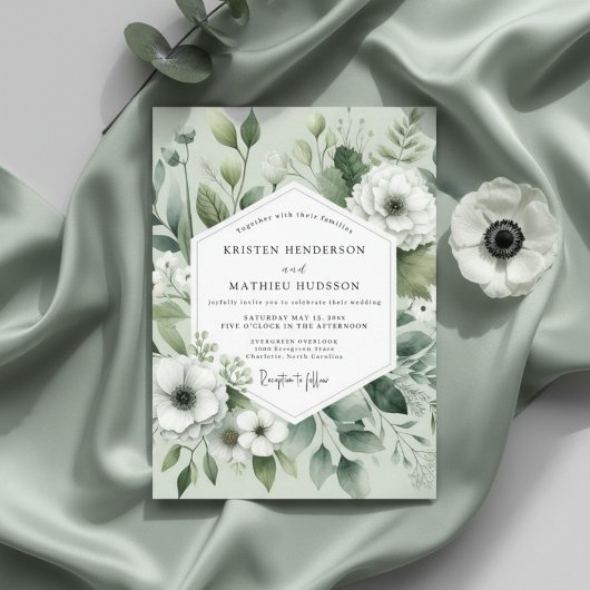 Sage Botanical Romance Wedding 招待状