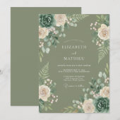 Sage Botanical Romance Wedding 招待状 (正面/裏面)