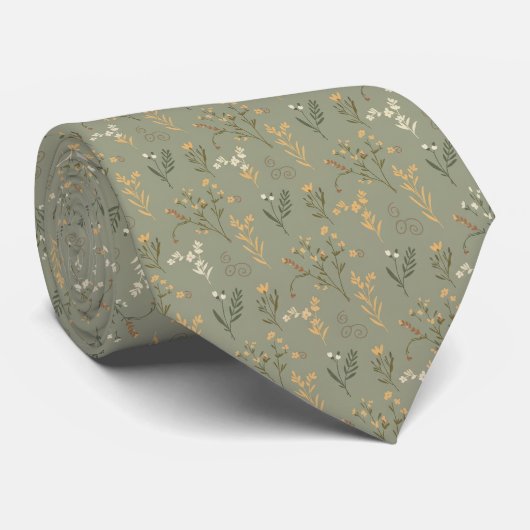 Sage Botanical Tie – Woodland Wedding Attire ネクタイ (ロール)