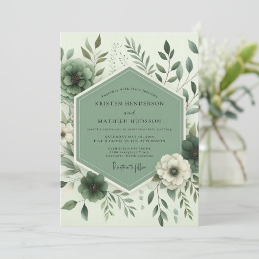 Sage Botanical Whimsy Wedding 招待状 (スタンド正面)
