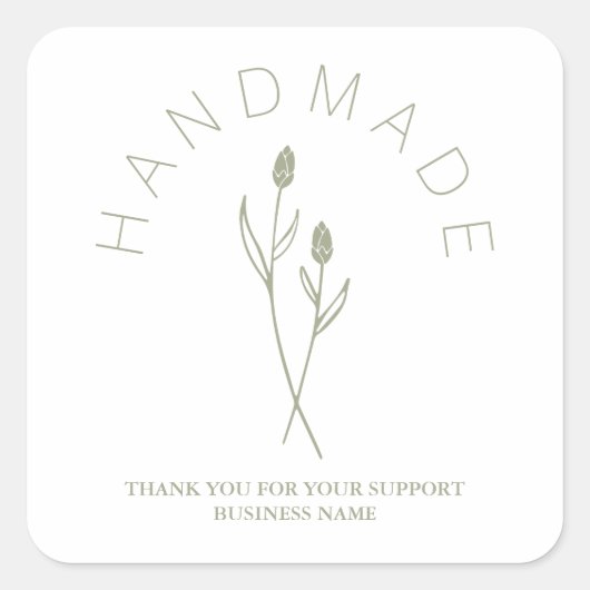 Sage Botanical White Minimalist Handm スクエアシール (正面)