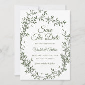 Sage Botanical Wreath Wedding Save The Date  招待状 (正面)